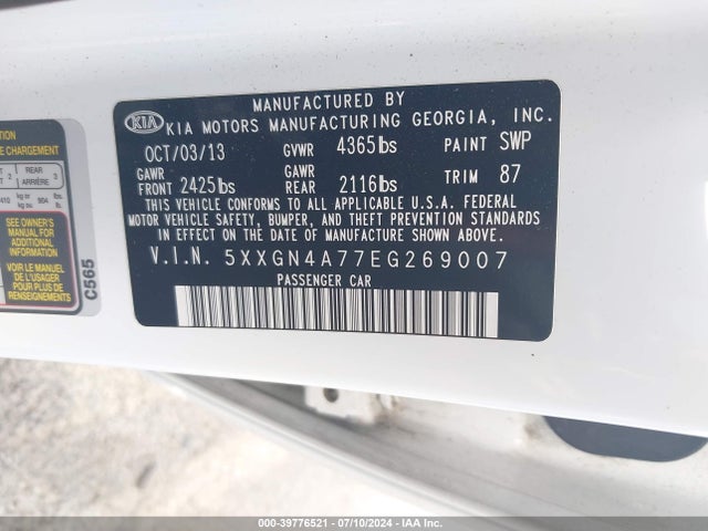 KIA OPTIMA EX 2014 5XXGN4A77EG269007 Image 9