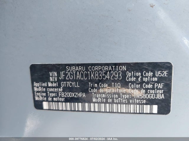 Subaru Crosstrek 2.0i Premium 2019 JF2GTACC1K8354293 Image 9