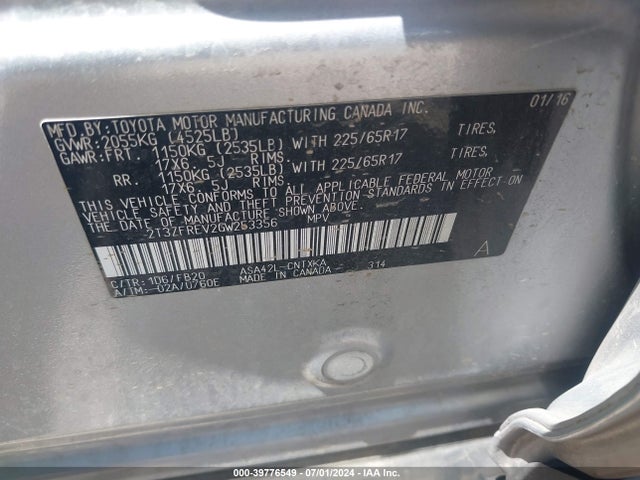 Toyota RAV4 LE 2016 2T3ZFREV2GW253356 Image 9