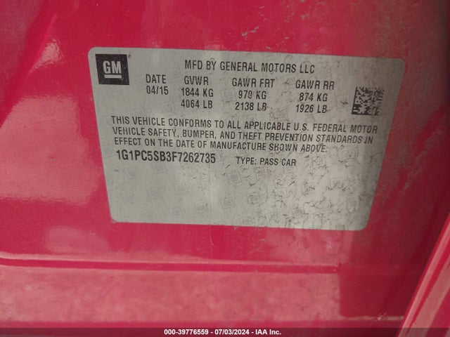 Chevrolet Cruze 1lt Auto 2015 1G1PC5SB3F7262735 Image 9