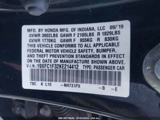 19XFC1F32KE214412 Honda CIVIC EX