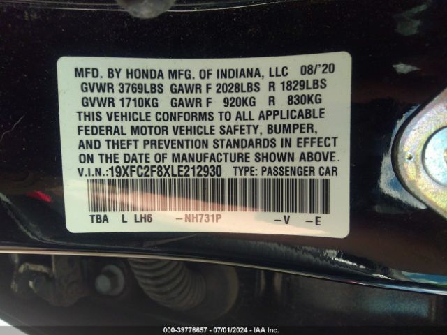 19XFC2F8XLE212930 Honda Civic Sport