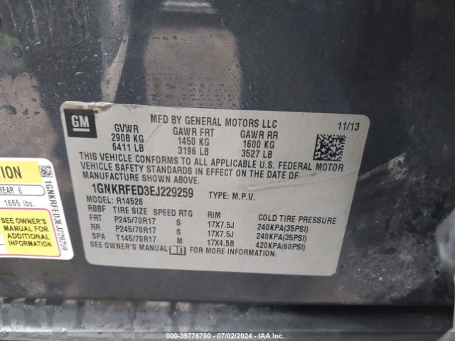 1GNKRFED3EJ229259 Chevrolet Traverse Ls