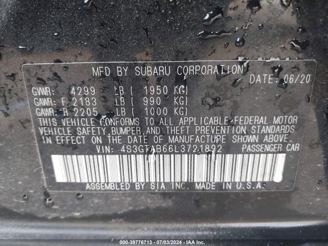 Subaru Impreza 5-door 2020 4S3GTAB66L3721892 Image 9