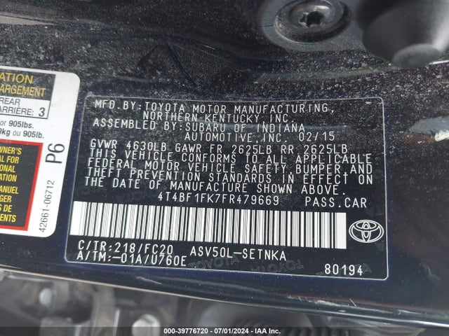 Toyota CAMRY LE 2015 4T4BF1FK7FR479669 Image 9