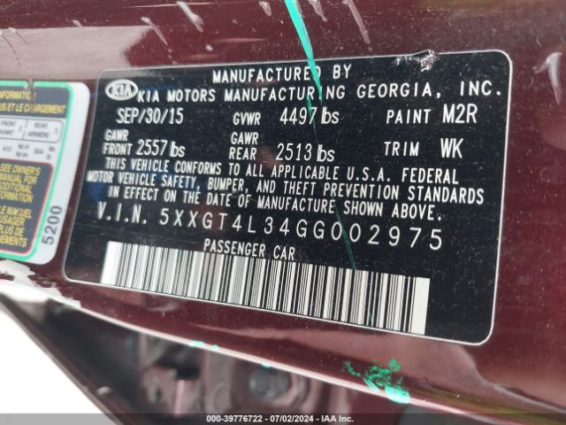 5XXGT4L34GG002975 KIA Optima Lx