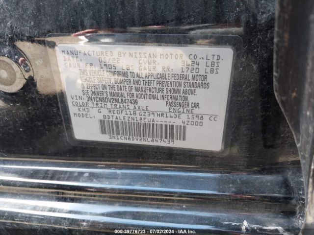 3N1CN8DV2NL847439 Nissan Versa 1.6 S Xtronic Cvt