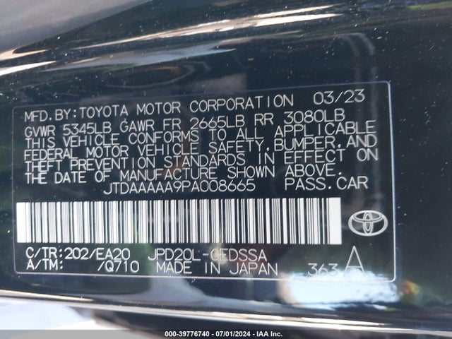 Toyota Mirai Xle 2023 JTDAAAAA9PA008665 Image 9