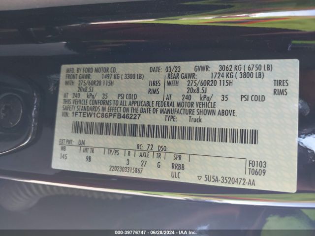 1FTEW1C86PFB46227 Ford F-150 Platinum
