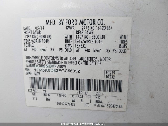 Ford EXPLORER XLT 2014 1FM5K8D83EGC56352 Image 9