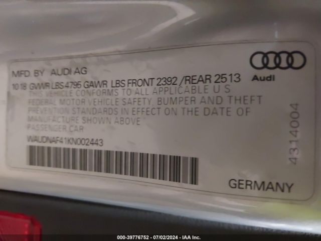 WAUDNAF41KN002443 Audi A4 45 Premium