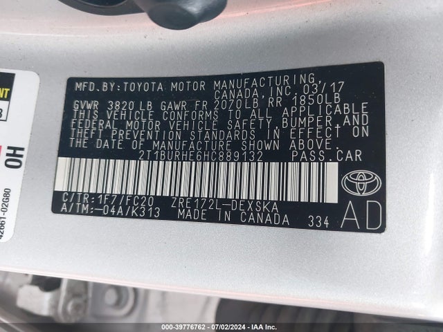 Toyota COROLLA SE 2017 2T1BURHE6HC889132 Image 9
