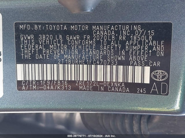 Toyota COROLLA LE 2015 2T1BURHE1FC470733 Image 9
