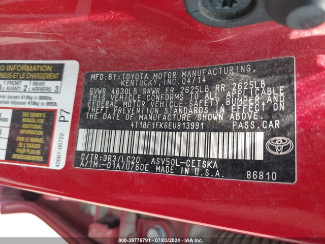 Toyota CAMRY SE 2014 4T1BF1FK6EU813991 Image 9