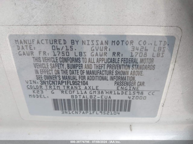 Nissan Versa 1.6 Sv 2015 3N1CN7AP1FL952104 Image 9