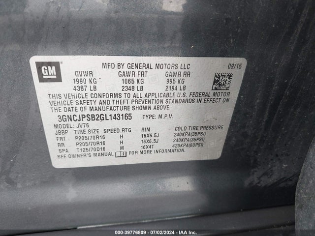 Chevrolet Trax Lt 2016 3GNCJPSB2GL143165 Image 9
