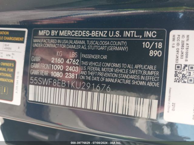 2019 MERCEDES-BENZ C 300 55SWF8EB1KU291676 Photo 8