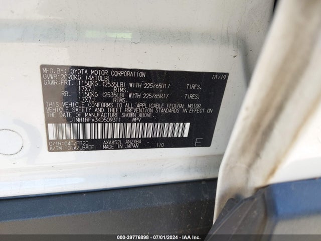 Toyota RAV4 LE 2019 JTMH1RFV3KD509311 Image 9