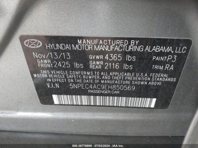 5NPEC4AC9EH850569 Hyundai Sonata Limited