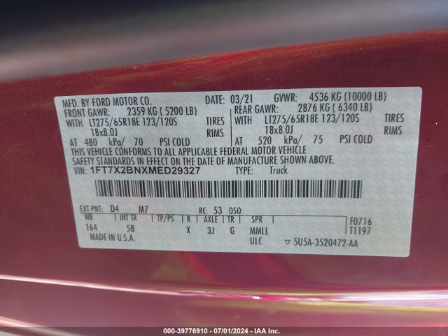 Ford F-250 Lariat 2021 1FT7X2BNXMED29327 Image 9