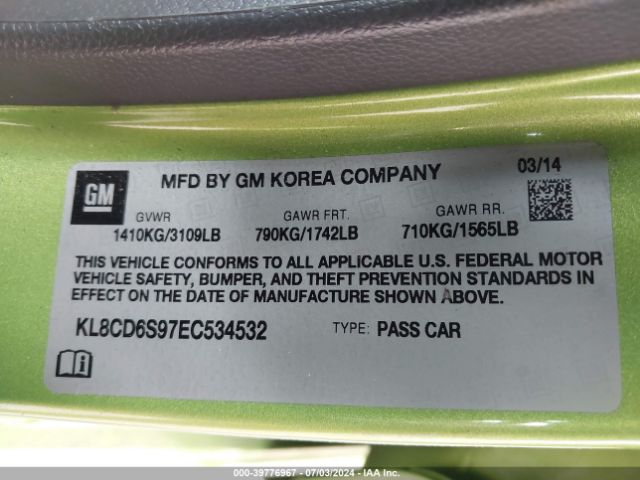 KL8CD6S97EC534532 Chevrolet Spark 1lt Auto