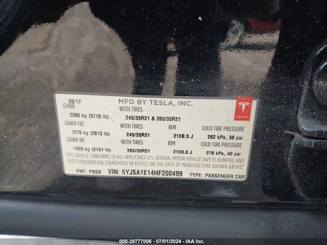 Tesla Model S 60/75 2017 5YJSA1E14HF200499 Image 9