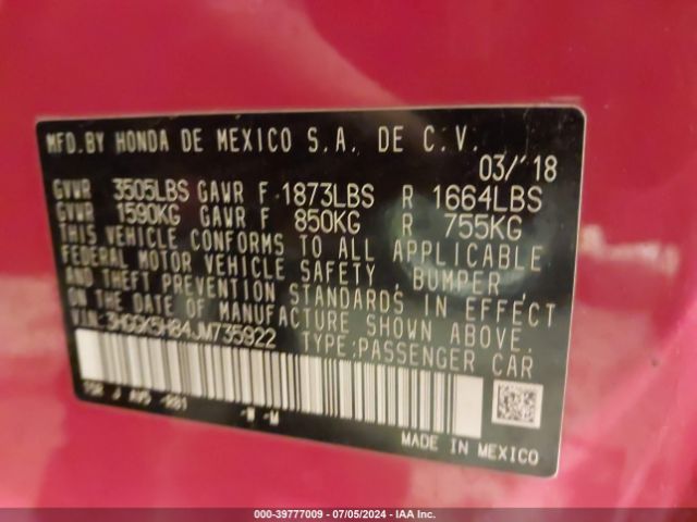 3HGGK5H84JM735922 Honda FIT EX