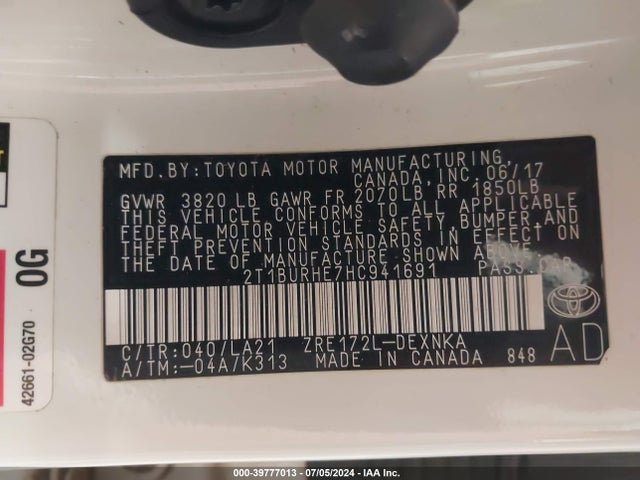 Toyota Corolla Xle 2017 2T1BURHE7HC941691 Image 9