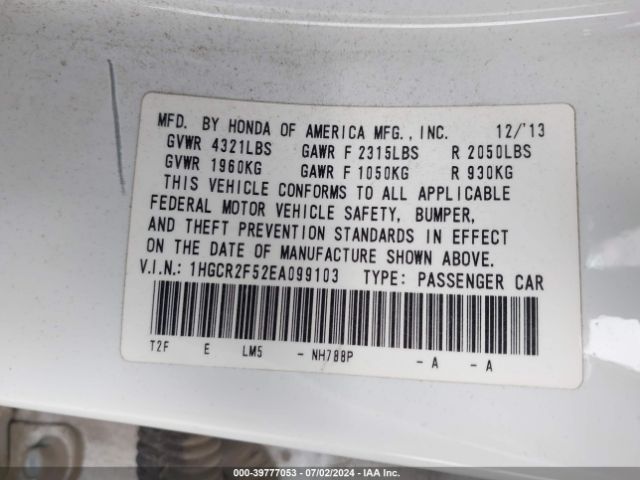 1HGCR2F52EA099103 Honda Accord Sport