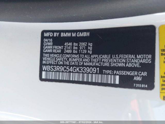 WBS3R9C54GK339091 BMW M4