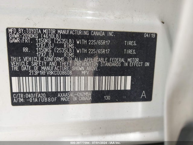 Toyota Rav4 Xle 2019 2T3P1RFV8KC008608 Image 18