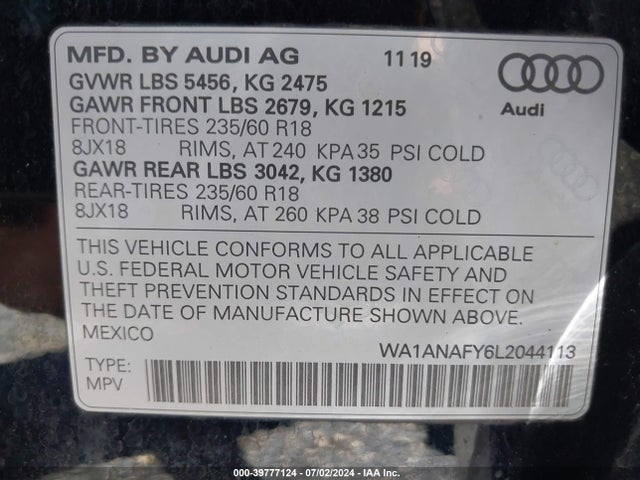 WA1ANAFY6L2044113 Audi Q5 Premium 45 Tfsi Quattro S Tronic/titanium Premium 45 Tfsi Quattro S Tronic