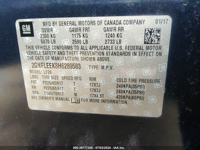 Chevrolet EQUINOX LS 2017 2GNFLEEK8H6289583 Image 9