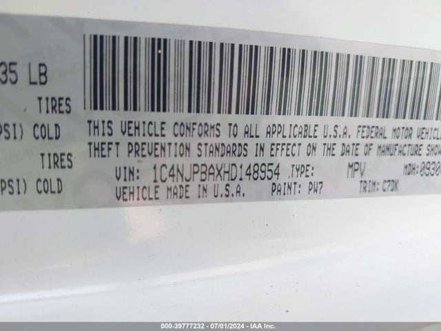 1C4NJPBAXHD148954 Jeep Patriot Sport Fwd