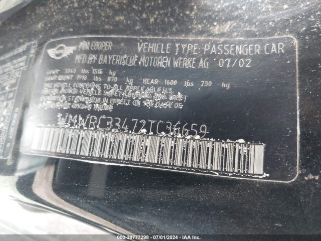 2002 MINI COOPER WMWRC33472TC36659 Photo 8