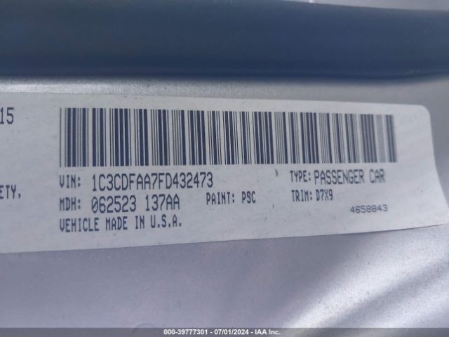 1C3CDFAA7FD432473 Dodge DART SE