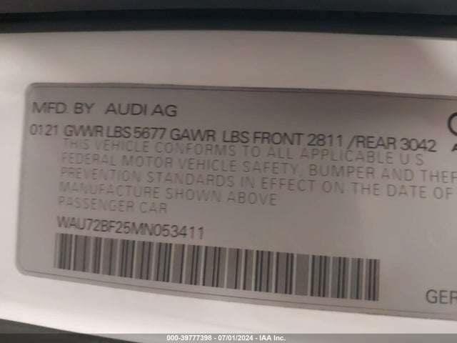 WAU72BF25MN053411 Audi A6 Allroad Premium Plus 55 Tfsi Quattro S Tronic