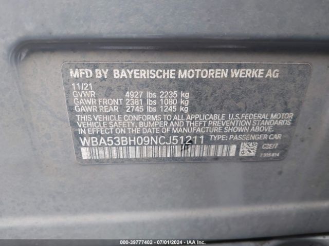 WBA53BH09NCJ51211 BMW 530 I