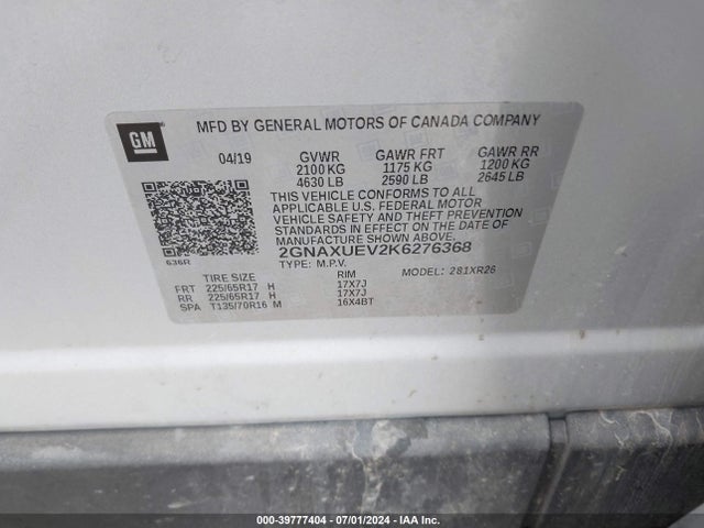 Chevrolet EQUINOX LT 2019 2GNAXUEV2K6276368 Image 9