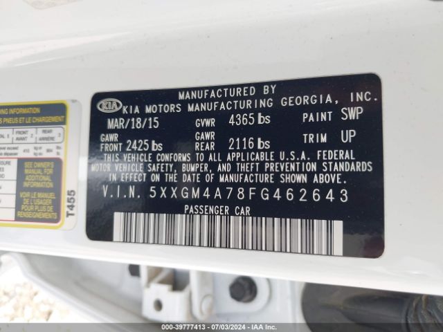 5XXGM4A78FG462643 KIA Optima Lx