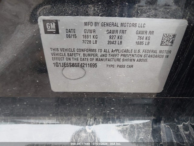 Chevrolet Sonic Ltz Auto 2015 1G1JE6SB5F4211695 Image 9