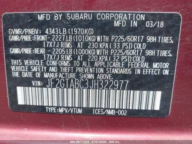 Subaru Crosstrek 2.0i Premium 2018 JF2GTABC3JH322977 Image 9