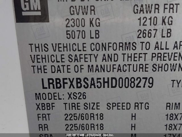 LRBFXBSA5HD008279 Buick Envision Essence
