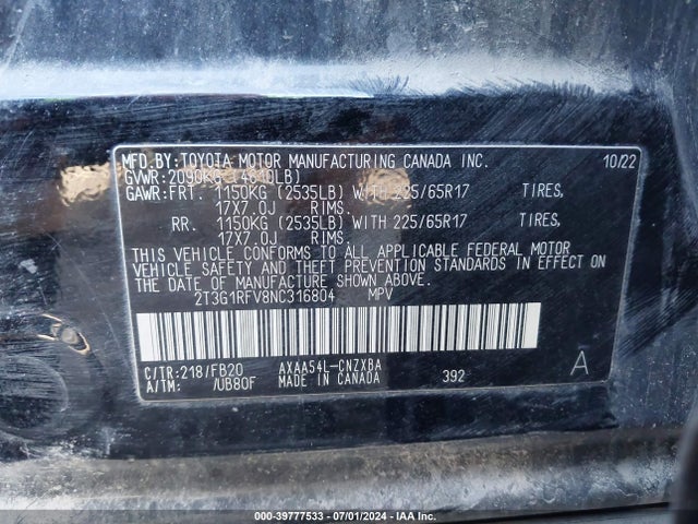 Toyota RAV4 LE 2022 2T3G1RFV8NC316804 Image 9
