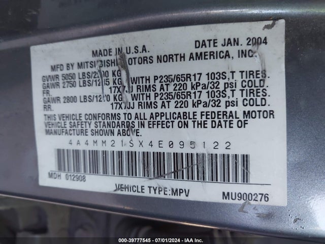 2004 MITSUBISHI ENDEAVOR 4A4MM21SX4E095122 Photo 8