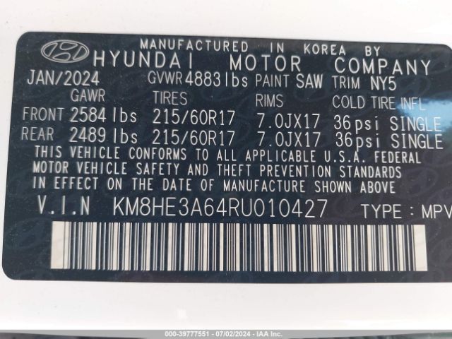 KM8HE3A64RU010427 Hyundai Kona Electric Limited