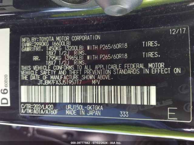 JTJBM7FX3J5195717 Lexus 460