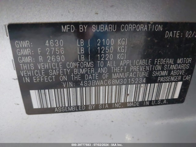 4S3BWAC68M3015234 Subaru Legacy Premium