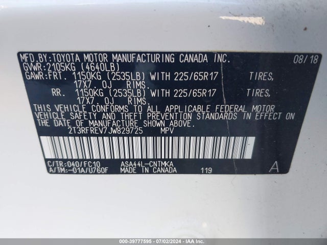 Toyota Rav4 Xle 2018 2T3RFREV7JW829725 Image 9