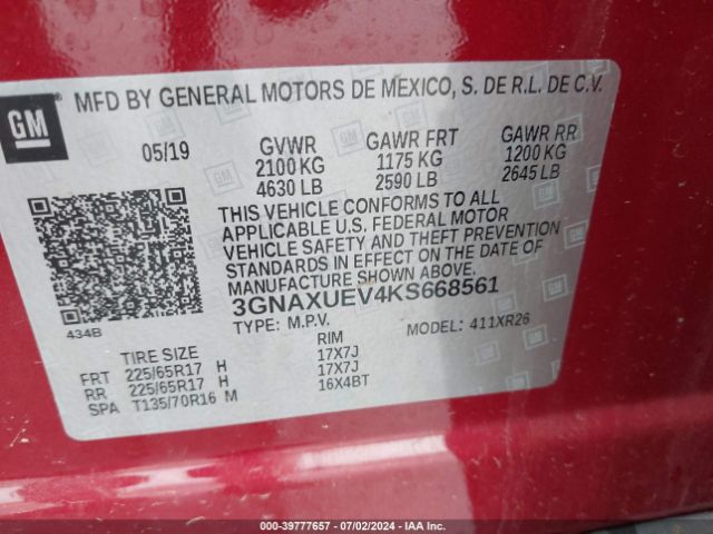 2019 CHEVROLET EQUINOX 3GNAXUEV4KS668561 Photo 8